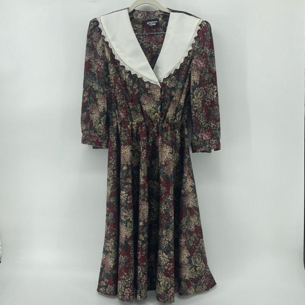 Vintage Whirlaway Frocks‎ Floral Midi Dress White Collar Vintage 6P